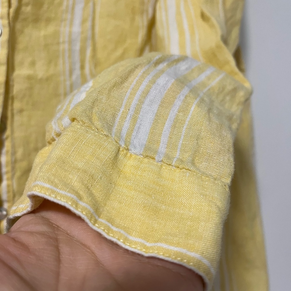J. Jill Yellow White Striped Love 100% Linen Button Down Shirt Womans - Picture 5 of 5